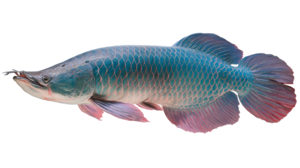 Arapaima Fish Swimming: An arapaima fish swimming in a river, isolated on a Transparent background, PNG file.