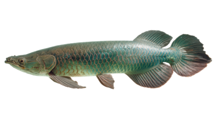 Arapaima Fish Swimming: An arapaima fish swimming in a river, isolated on a Transparent background, PNG file.