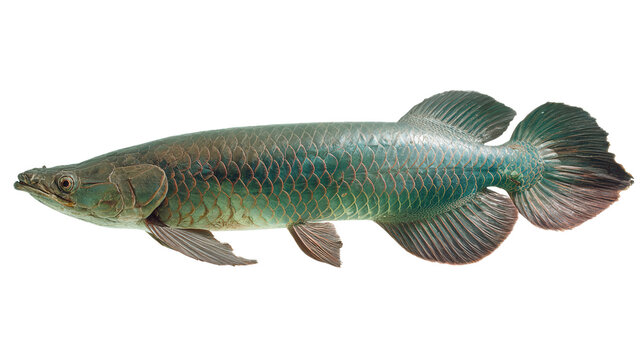 Arapaima Fish Swimming: An arapaima fish swimming in a river, isolated on a Transparent background, PNG file.