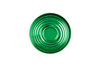 a green tin can with a lid on a white background
