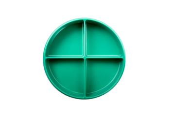 a green divided plate with four sections