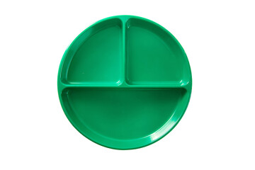 a green divided plate with a white background