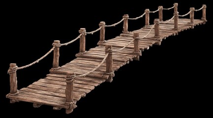 Naklejka premium Wooden bridge with rope railing
