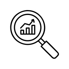 Magnifying glass with growth chart illustrating data analysis concept  