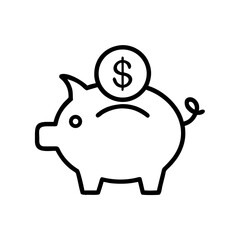 Obraz premium Piggy bank icon with dollar coin on top in minimalist design 