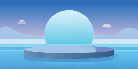 translucent egg positioned atop a deep blue sea, showcasing a tranquil and picturesque coastal scene..eps