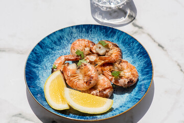 Jumbo Shrimp Scampi Sauteeing in Butter and Olive Oil