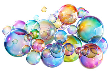 colorful soap foam colorful bubbles - isolated on a white  background PNG,AI GENERATED