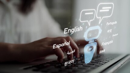 Global communication with multiple languages, digital translation tools, multilingual technology, cross-cultural communication, and virtual language learning environments. Muxer - Powered by Adobe