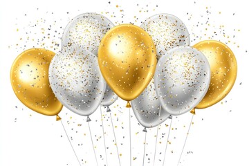 Celebration balloons gold and silver with confetti for birthday party decor
