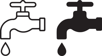  Faucet Icon Set, Outline and Solid Vector Design of Water Tap Symbol