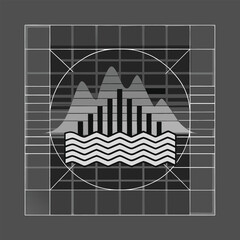Naklejka premium Abstract grayscale waveform graph with grid and circular frame vector