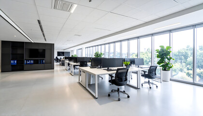 Modern conference room interior with chairs and tables in a contemporary office setting