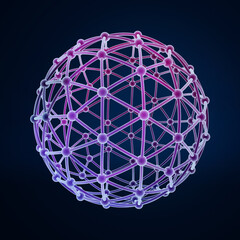 A vibrant digital sphere formed by interconnected nodes against a dark background.