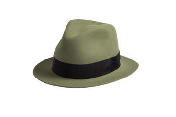 a green hat with a black band on a white background