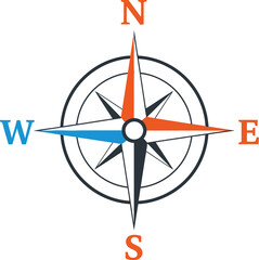 A vibrant compass rose illustration points north, south, east, and west, featuring a classic navigational tool with colorful directional indicators and a clean, modern design.