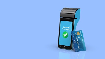 Pos Payment Terminal Showing Successful Transaction Confirmation, NFC concept, 3d isometric...