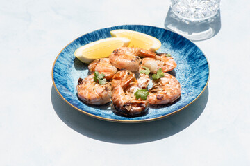 Jumbo Shrimp Scampi Sauteeing in Butter and Olive Oil