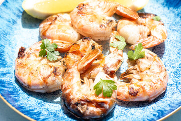 Jumbo Shrimp Scampi Sauteeing in Butter and Olive Oil