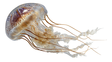 Crystal Clear Jellyfish: A crystal-clear jellyfish gracefully floating in the water, isolated on a Transparent background, PNG file.