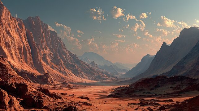 Mars rock landscape with dry desert terrain under reddish sky, evoking sci-fi exploration and alien planet terrain