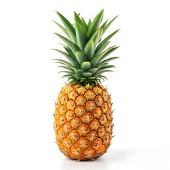 Fototapeta premium Single whole pineapple with green leaves isolated on a white background