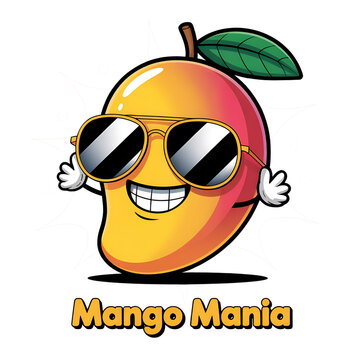 Cartoon mango wearing sunglasses and smiling fruit