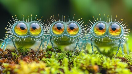 Obraz premium Three Big-Eyed Cute Creatures on Moss