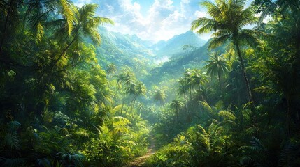 Fototapeta premium Lush Tropical Paradise: A Journey into a Verdant Valley