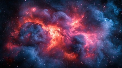 Obraz premium Cosmic Nebula: A Celestial Tapestry of Red and Blue