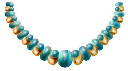 Obraz premium Necklace of rounded turquoise and gold beads on a white background