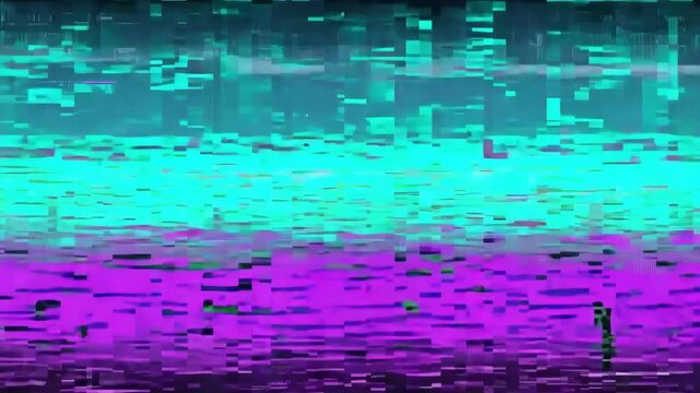 Distorted Digital Error Animation with Glitch Art and Pixel Signal Noise