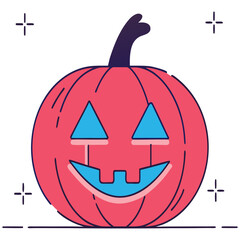 Bright orange pumpkin with cheerful blue face design