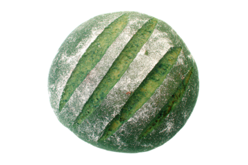 a loaf of bread with a green stripe on it