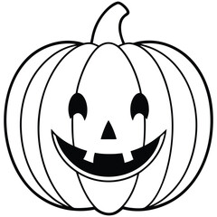 Outline drawing of happy Halloween pumpkin with carved face