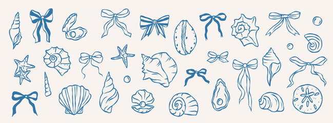 Hand drawn whimsical shells and bows collection