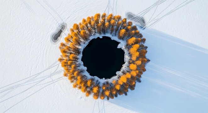Frozen Lake Hole: Aerial View of Winter Wonder