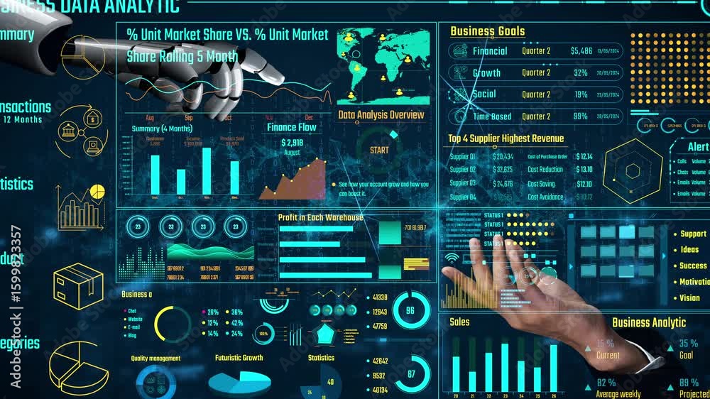 Poster ai artificial intelligence drives data analytics with predictive models, smart dashboards, and virtu