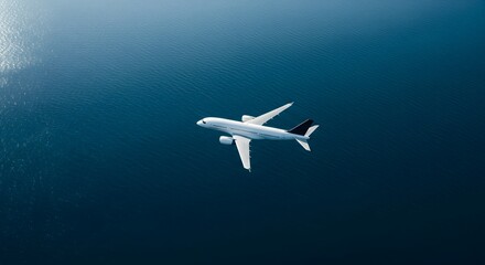 Naklejka premium Solitary Jetliner Soaring Above Deep Azure Waters