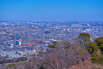 神奈川県平塚市万田の高麗山公園(湘南平)から北東側の眺望(平塚市万田,山下,徳延,御殿など)