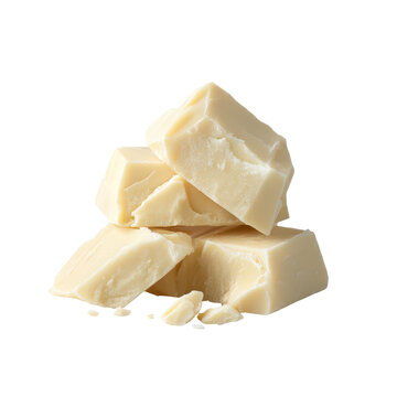 Creamy white chocolate chunks broken into irregular pieces, detailed texture and soft lighting for premium product visuals, on transparent background