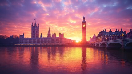 Naklejka premium London Houses of Parliament at sunset over the Thames
