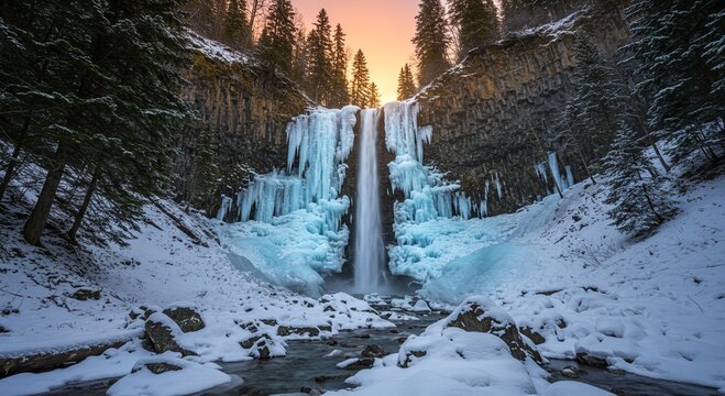 Frozen waterfall winter landscape