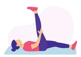 Flat vector of hamstring stretch pose. Yoga stretch pose in flat illustration. Minimal flat style yoga hamstring pose.