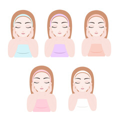 Obraz premium Set of Five Different Pastel Color Variations of a Woman Relaxing with Hands on Cheeks