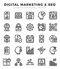 Simple Set of Digital Marketing & SEO Related Vector Lineal Icons.