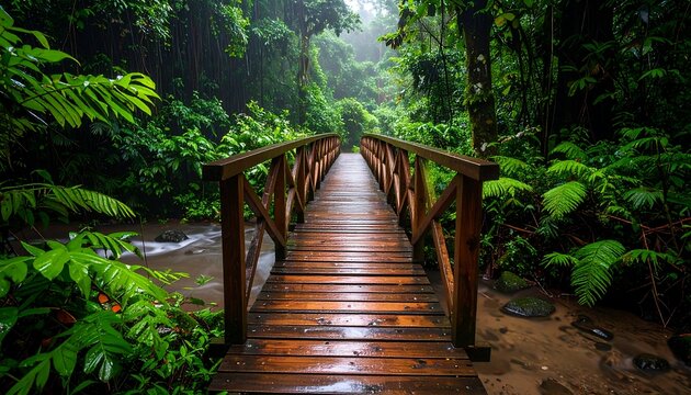 Lush rainforest boardwalk