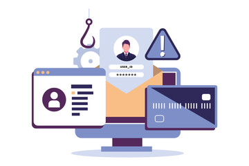 email phishing, Stealing personal information through phishing email flat illustration