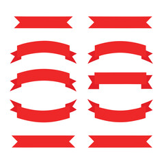 Collection of Red Ribbon Banners with Pointed Ends on White Background label