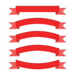 Five Red Ribbon Banners with Different Curves on White Background vector